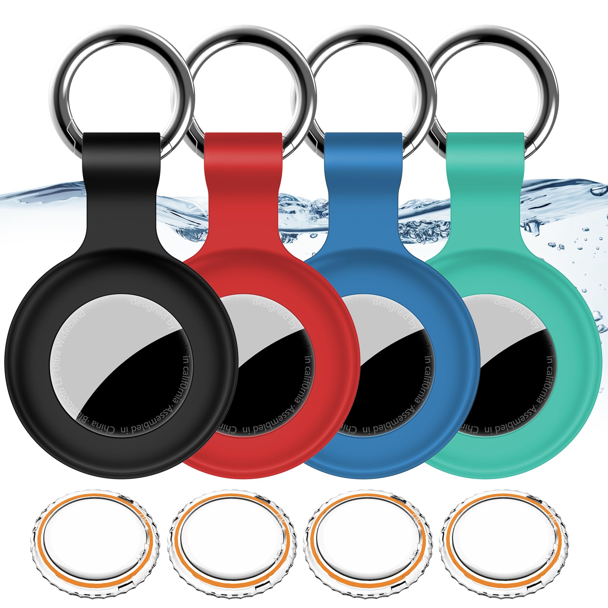 Photo 1 of 4Pack,Compatible with Airtag Holder Case with Keychain IPX8 Waterproof,Shockproof GPS Tag Tracker Cover [Anti-Scratch] [PC+Silicone] for Item Finders Case for Pets,Kids,Luggages-Black/Blue/Green/Red
