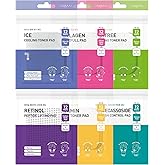 DERMAL 6 Types Toner Pad Trial Kit Portable Travel Combo Set - Ice Cooling, Collagen, Retinol, Madecassoside, Tea Tree, Vitamin Korean Face Toner Pads, 12 Pads x 6 Pack