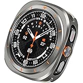 ZZDZZ Metal Case Compatible with Samsung Galaxy Watch Ultra/Ultra 2 (2025) 47mm with Back Cover, Rugged Thin Hard Frame Protective Cover for Galaxy Watch 7/8 Ultra 47mm - Gray Orange