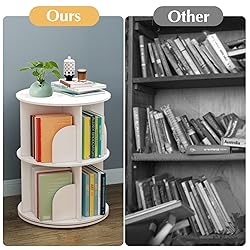 BJTDLLX Rotating Bookshelf, 2 Tiers Freestanding