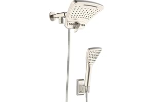 PULSE ShowerSpas 1056-BN PowerShot Shower System with Air-Infused Curved 8" Multi-Pattern Showerhead and 3-Function Hand Shower, Brushed Nickel Finish