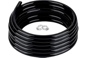 ZY-hosetube 1/2" id - 100ft Black Vinyl Tubing Flexible PVC Tube Hybrid Hose Transfer Water Fuel Gas for Pond Fountain Garden Waterfall, Durable and Safe, with 2 Hose Clamps