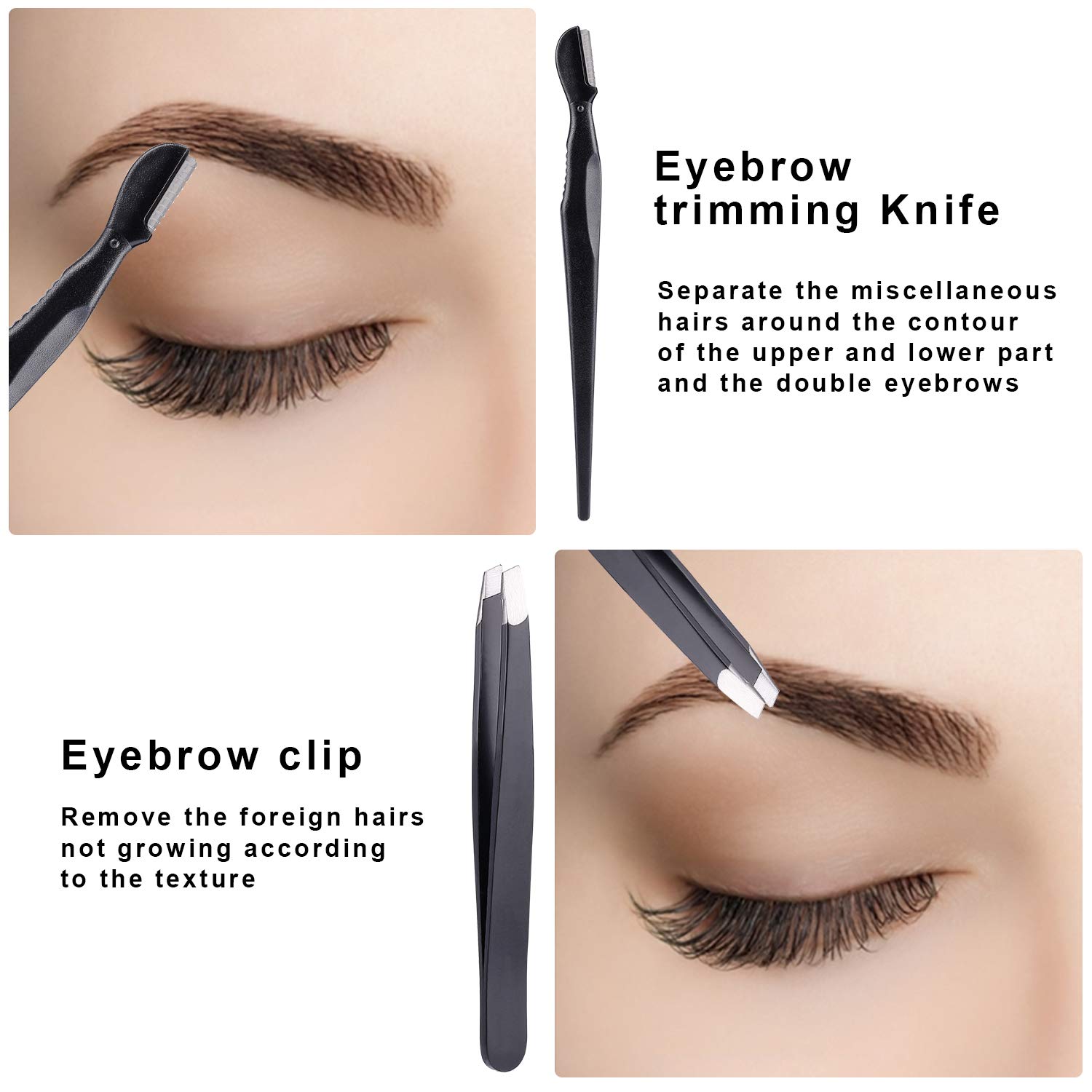 JPNK 5 in 1 Eyebrow Tweezers Scissors and Razors Set-Eyebrow Trimmer Shaver Shaper and Angled & Spoolie Brows Brushes Eyebrow Grooming Kit for Women and Men: Beauty