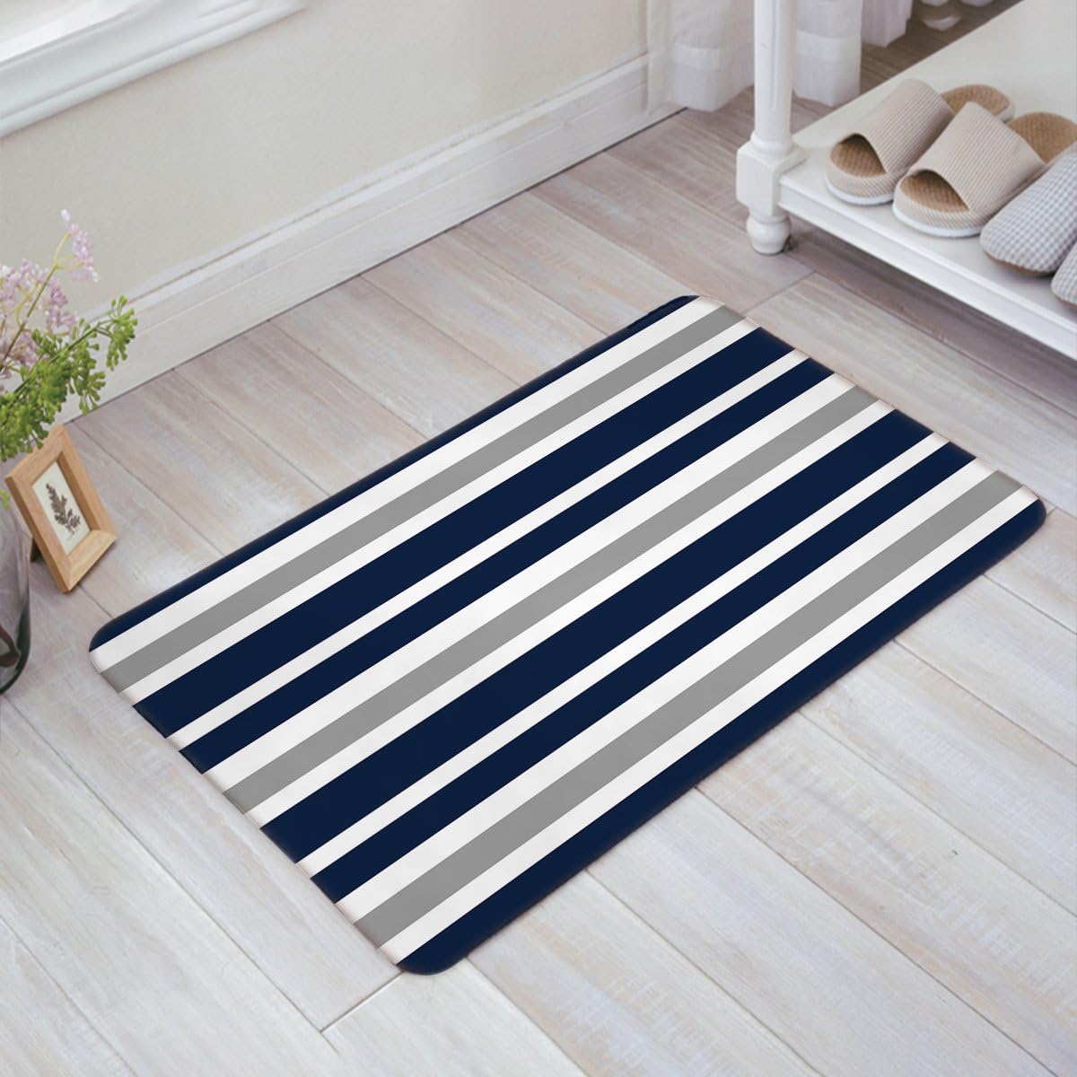 Indoor Doormat Stylish Mat Navy Blue Grey and White