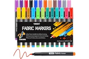 VEESA Fabric Markers, 24 Colors Permanent Fabric Marker for Clothes, Fine Tip Fabric Paint Marker Pens for T-Shirt Shoes, Non-Toxic & Kid Safe