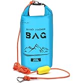 CalPalmy 1-Pack 20L Sand Anchor Bag, 2-in-1 Jet Ski &amp; Kayak Anchor with Floating Buoy and Rope, Collapsible Waterproof Dry Bag for Boat, Paddleboard &amp; Water Sports, Blue