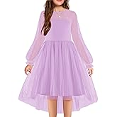 Arshiner Girls Dresses Contrast Mesh Long Sleeve Twirly High Low Birthday Party Formal Dress