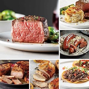 Grill Ready Assortment from Omaha Steaks (Butcher's Cut Filet Mignons, Boneless Pork Chops, Boneless Chicken Breasts, Premium Ground Beef, Kielbasa Sausages, Individual Scalloped Potatoes, and more)