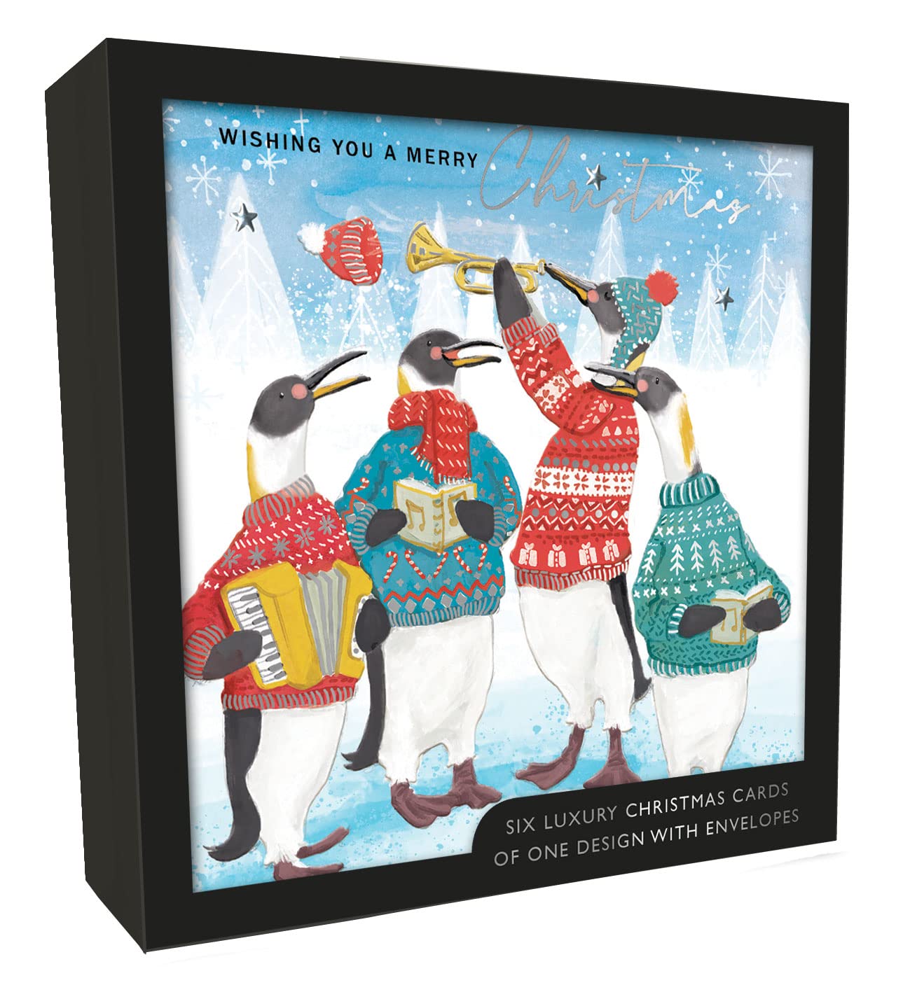 Box of 6 Penguin Carol Singers Luxury Hand-Finished Christmas Cards Card Boxes XLSB062