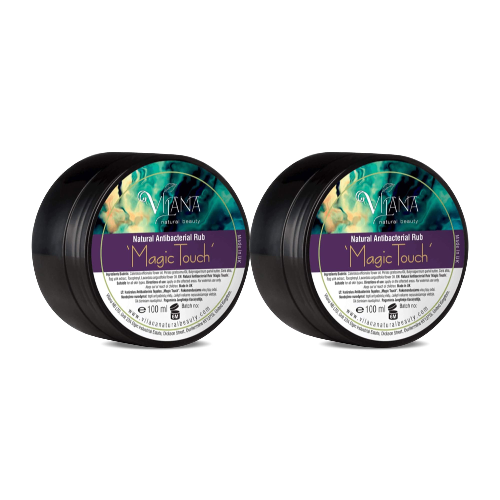 Vilana 100% Natural Magic Touch Antibacterial Salve, Soothes Irritated Damaged Skin, Itching, Dry Skin, Cold Sores, Rashes, Bruises, Sulphate-Free Balm, Magic Healer with Natural Oils 100 ml (Pack 2) — image 1