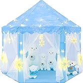 CUBNBUD Frozen Princess Tent with Large Snowflake Lights for Girls Age 4-7, Kids Play Tent for Girls Indoor, Princess Castle Playhouse for Toddlers, Blue Frozen Toy 55x53 inch
