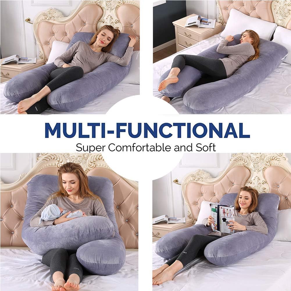 Pregnancy Pillow, U-Shaped 52" Full Body Maternity Pillow for Pregnancy Women Sleeping with Washable Velvet Outer Cover - Support for Back, Hips, Legs, Belly (Grey): Kitchen & Dining