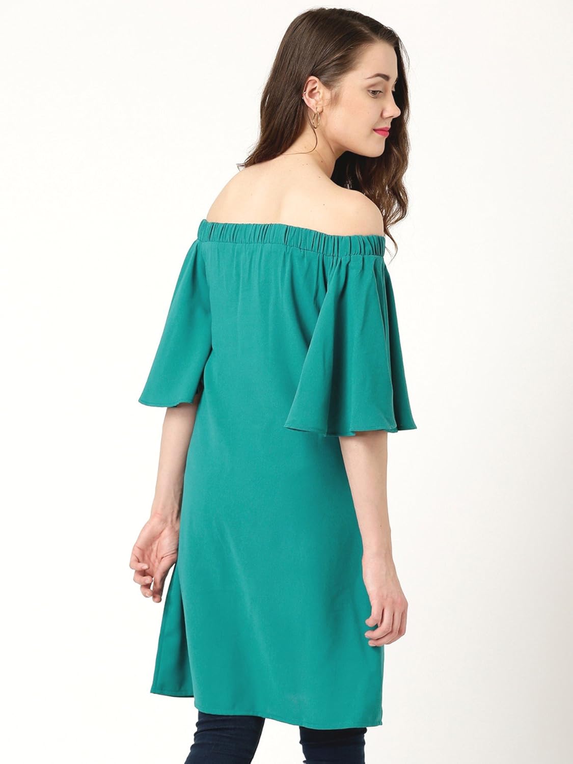 marie claire women teal green solid regular off-shoulder top (mc10240a)