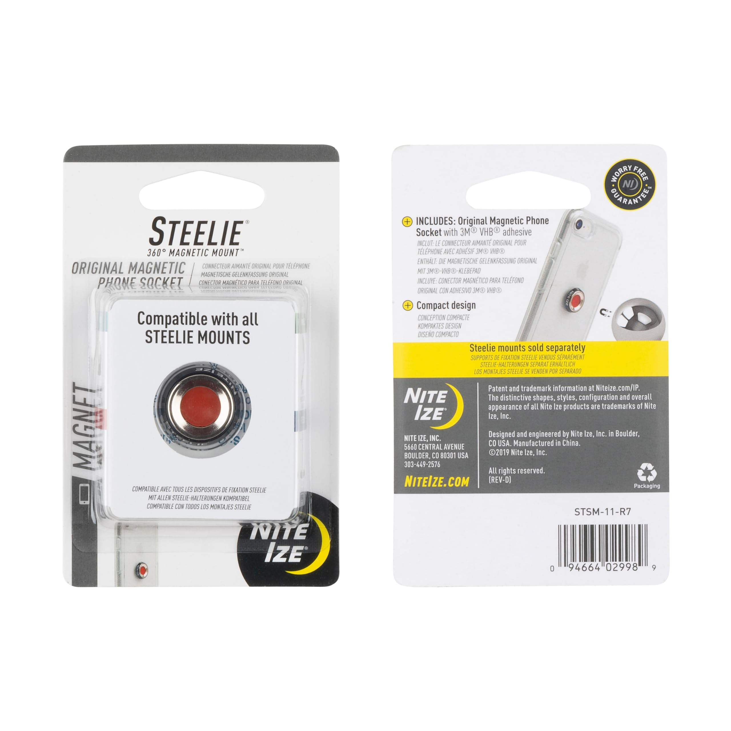 Nite Ize Steelie Magnetic Phone Socket - Additional Magnetic Cell Phone Socket Mount for Steelie Phone Mounting Systems - Simple Adhesive Socket Compatible with Steelie Phone Holders