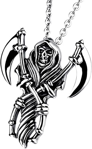 Cupimatch Collier Gothique Pour Homme Avec Pendentif Tete De Mort Faucheuse Tete De Mort Avec Chaine De 55 9 Cm Amazon Fr Bijoux