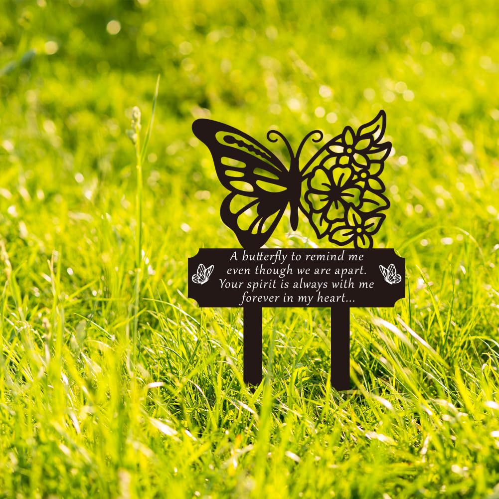 BEUNITONE Butterfly Memorial Grave Markers Flowers Metal Grave Plaque Stake Marker 9.5x13 Sympathy Garden Stake Remembrance Plaque Stake Sign for Cemetery Garden Yard Outdoor Grave Decor
