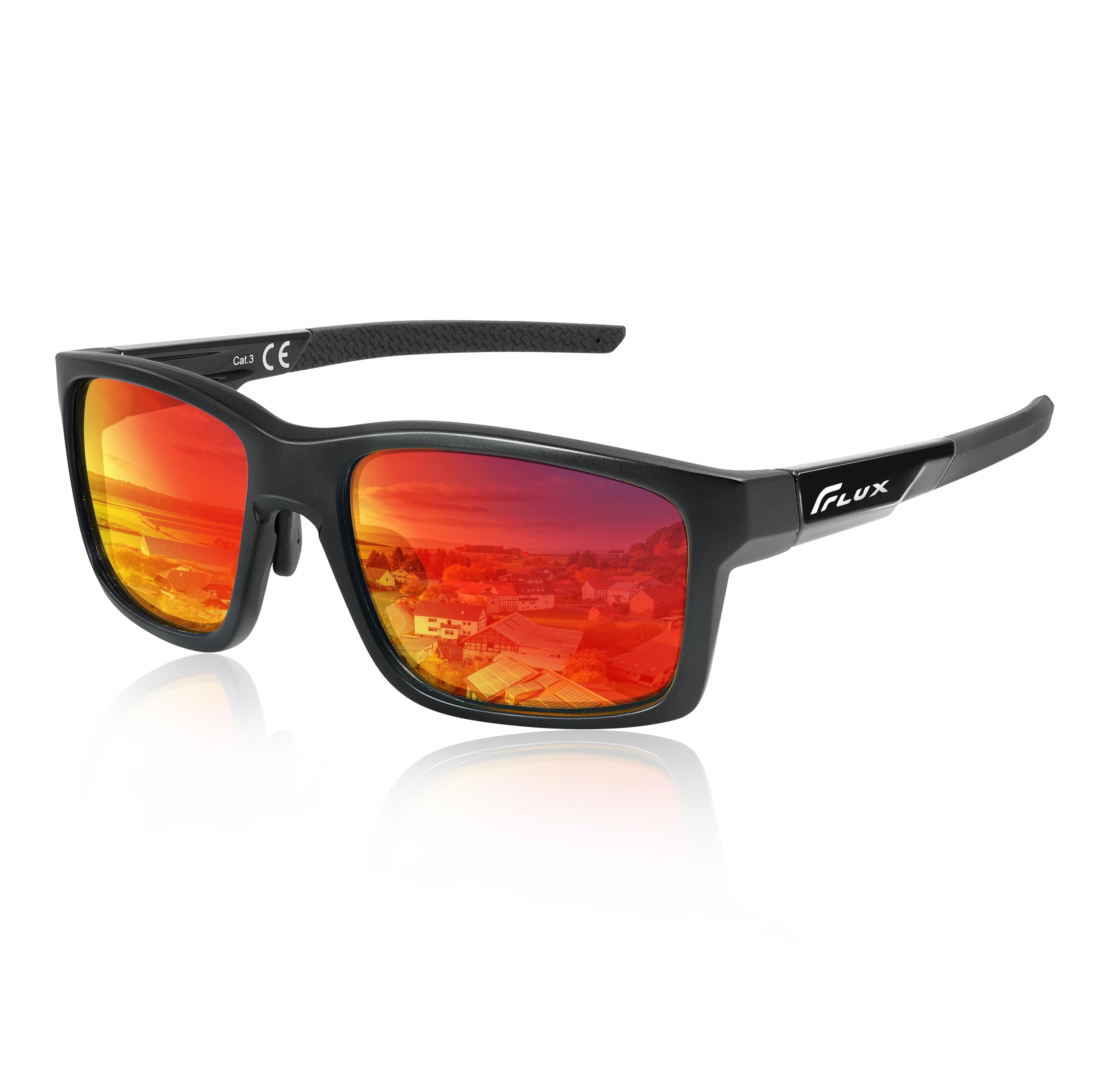 ICECUBE Verano Polarized Sports Sunglasses with Anti-Slip Function and Light Frame - for Men and Women when Driving, Running, Baseball, Golf, Casual Sports and Activities (Mat.Black/Red)