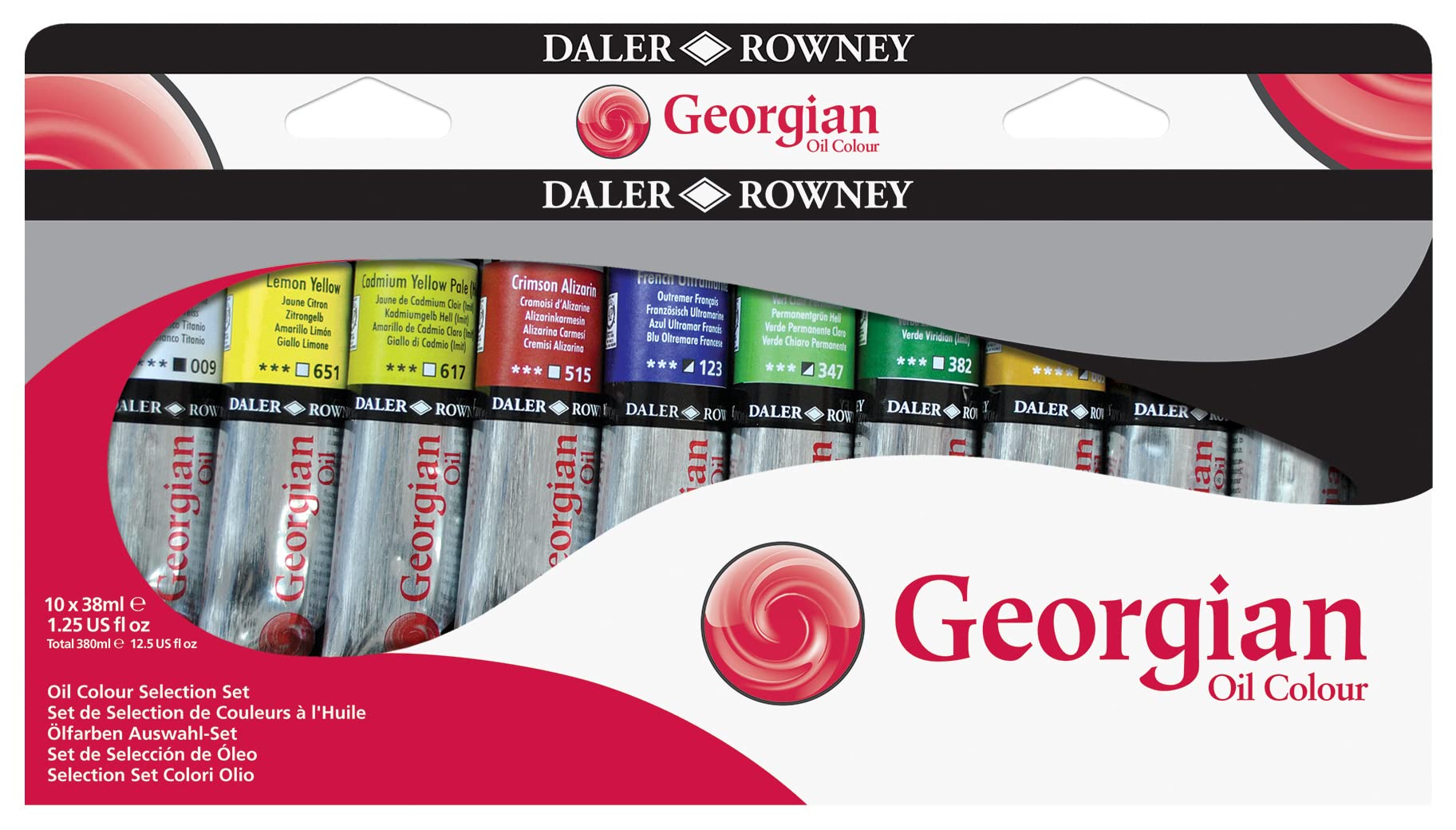 Daler-Rowney Georgian 38ml Oil Paint Artist Selection Set, 10 Assorted Colours, Ideal for Professional Artists & Students