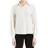 Max Studio Womens Text Grid Button Front Collared Blouse