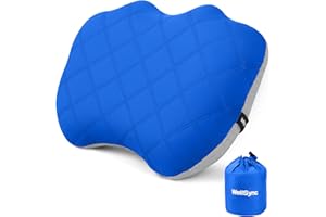 WellSync Camping Pillow with Removable Soft Cooling Cover, Ultralight Inflatable Travel Pillow for Neck Lumbar Support, Upgrade Backpacking Air Pillows for Camping, Hiking, Backpacking