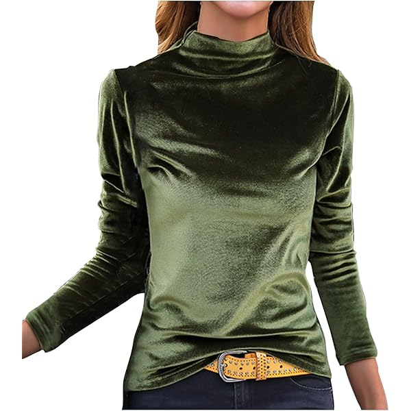 トップス Velour Jersey High Neck Top 2024 Womens Turtleneck Velvet Tops Long Sleeve Shirts Casual