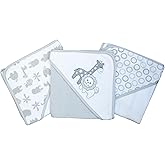 Spasilk Baby 3 Pack Soft Terry Hooded Towel Set for Newborn Boys and Girls Gray Lion One Size