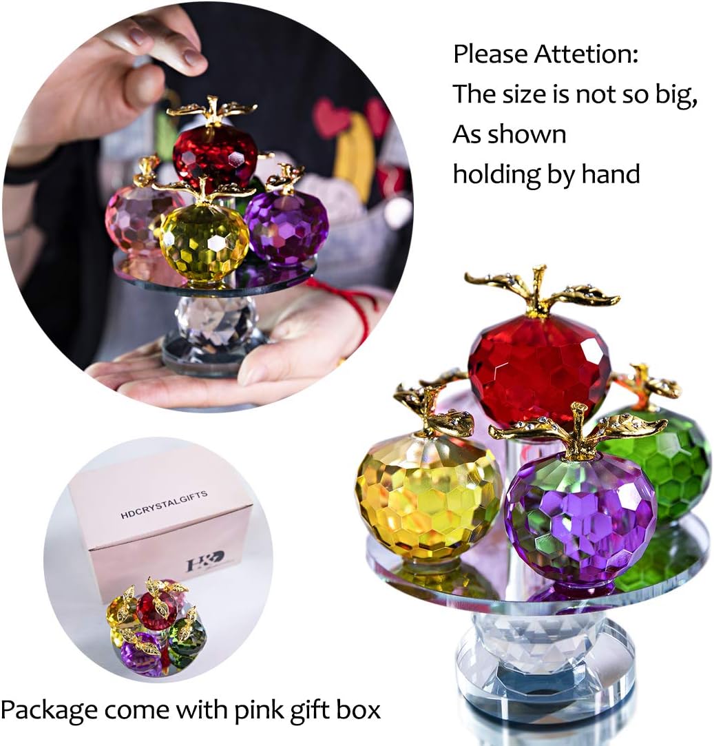 5.1inches Height, 5 Colors Crystal Faceted Apples Ornament, Glass Apple Figurines Collectibles with Rotatable Base for Home Table Decor: Kitchen & Dining