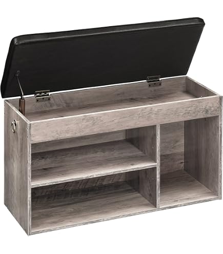 Giantex 3-Tier Shoe Storage Bench With Hidden Compartment & Cushion - Entryway Organizer, 495 Lbs Capacity, Brown/Gray