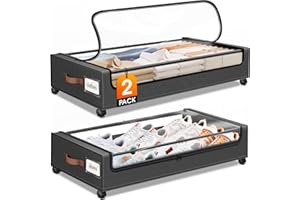 SpaceHacks Under Bed Storage with Wheels 2Pack Storage Containers with Clear Window&Label Under Bed Drawers Rolling Under Bed Storage for Clothes,Shoes, Blankets (30.71 x 16.93 x 6.69 in, Dark Grey)