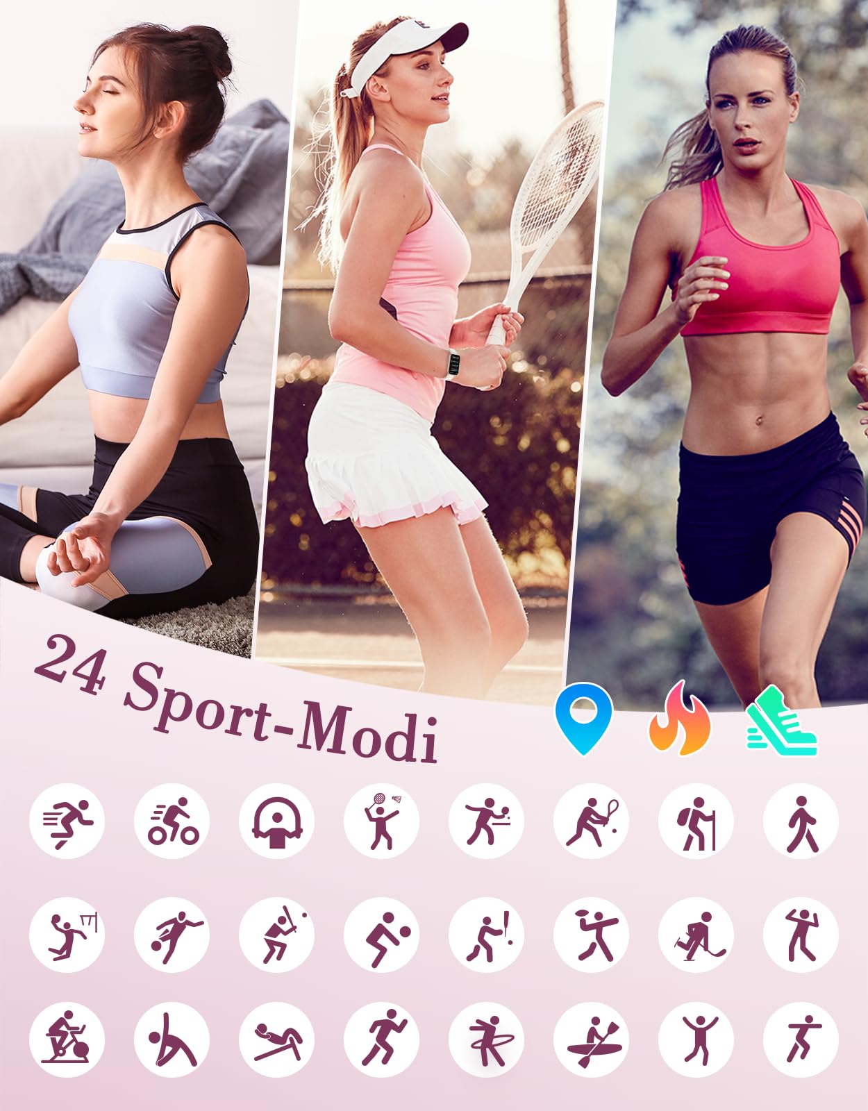 Smartwatch Damen 1.47'' Schmal Fitnessuhr mit Herzfrequenz SpO2 Schlafüberwachung Schrittzähler Kalorienzähler Menstruationszyklus Anruf Whatsapp Mitteilungen Fitness Tracker für Android iOS 2