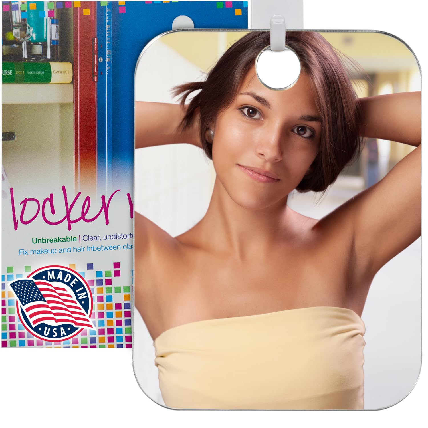 Shave Well Locker Mirror for Office, Gym, or School Desk | Full-Face Travel-Friendly Hanging Mirror with Convenient Handheld Option | Includes Removable Adhesive Hook