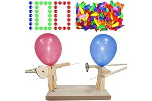 DCKENGO Wooden Fencing Puppets Balloon Man Battle, Handmade Wooden Fencing Puppets, Hand Puppets Balloon Bamboo Man Battle, Suitable for Family Party, Friends Gathering Game (with 100 Balloons)