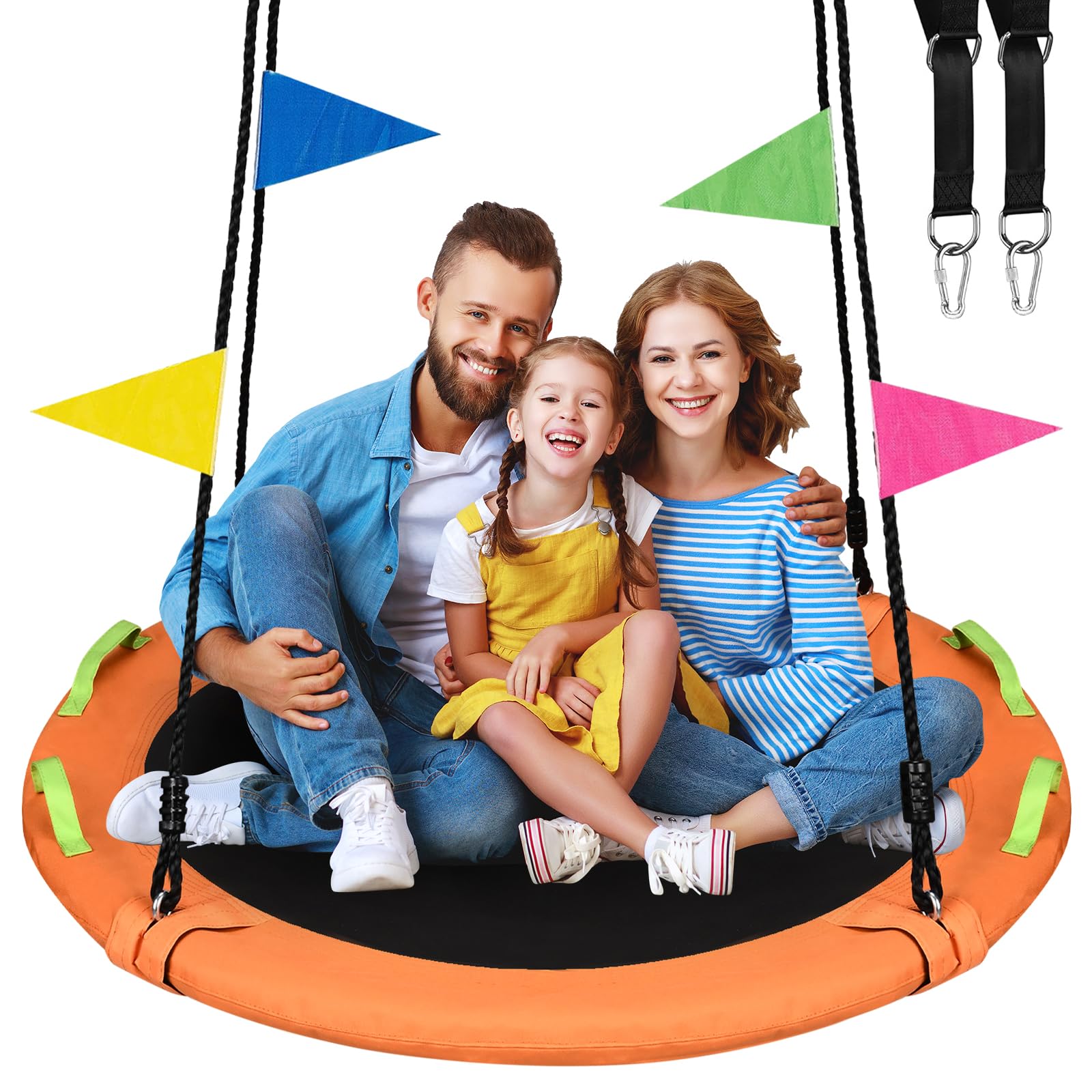 Photo 1 of 48 inch Tree Swing, Larger Saucer Flying Swing for Whole Family, 900lbs Weight Capacity, with Adjustable Hanging Straps, for Outdoor Playground, Orange