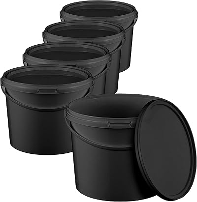 BenBow 1L Black Bucket with Lid - 5 Pack - Food Safe Storage Container