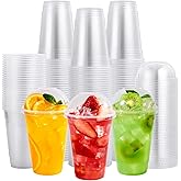 FOCUSLINE 200 PACK 16oz Clear Plastic Cups with Lids, Disposable Cold Drinking Cups, 16 Ounce Large Clear Cup with Dome Lids with Holes for Smoothie, Milkshake, Bubble Tea, Parfait
