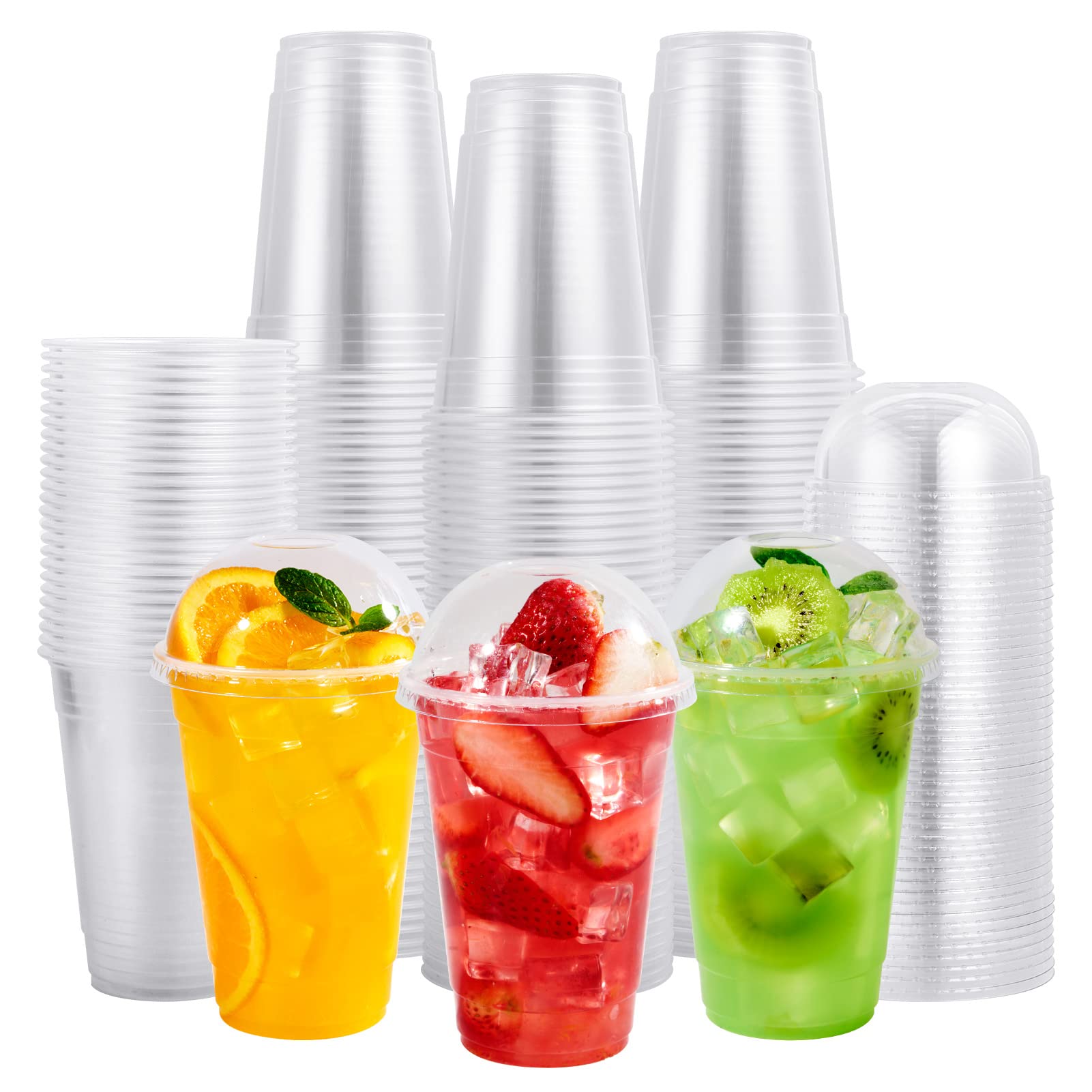 Photo 1 of FOCUSLINE 200 PACK 16oz Clear Plastic Cups with Lids, Disposable Cold Drinking Cups, 16 Ounce Large Clear Cup with Dome Lids with Holes for Smoothie, Milkshake, Bubble Tea, Parfait