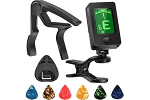 DOMMI Guitar Tuner, Guitar Accessories with Guitar Picks, Guitar Capo, Capo for Acoustic Guitar, Bass, Buzzing-Free, Quick Release, Guitar Tuner Clip on for Guitar, Violin, Bass, Ukulele Chromatic