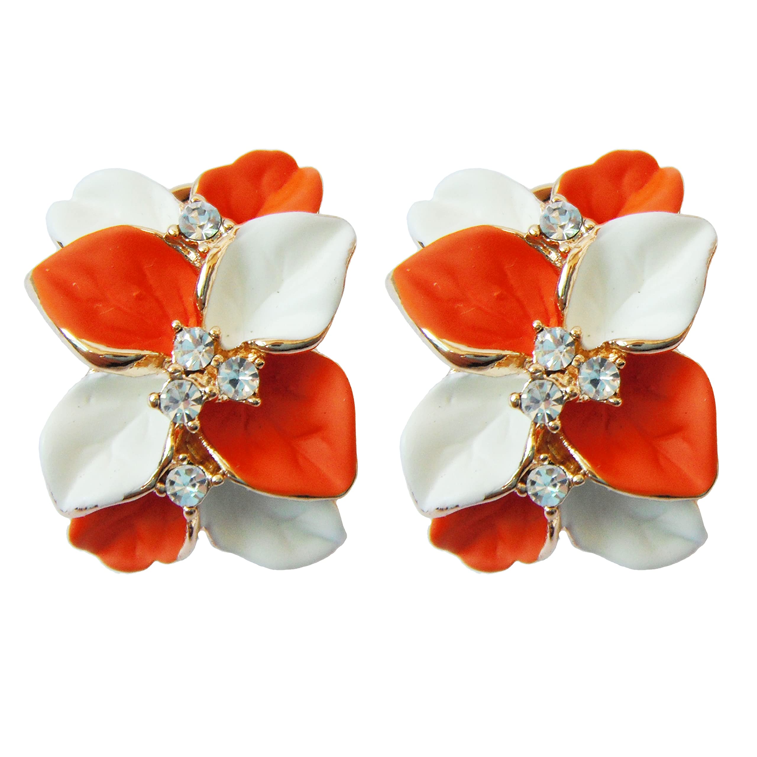 Navachi 18k Gold Plated Crystal Orange White Enamel Leaves Flower Az2299e Omega Earrings