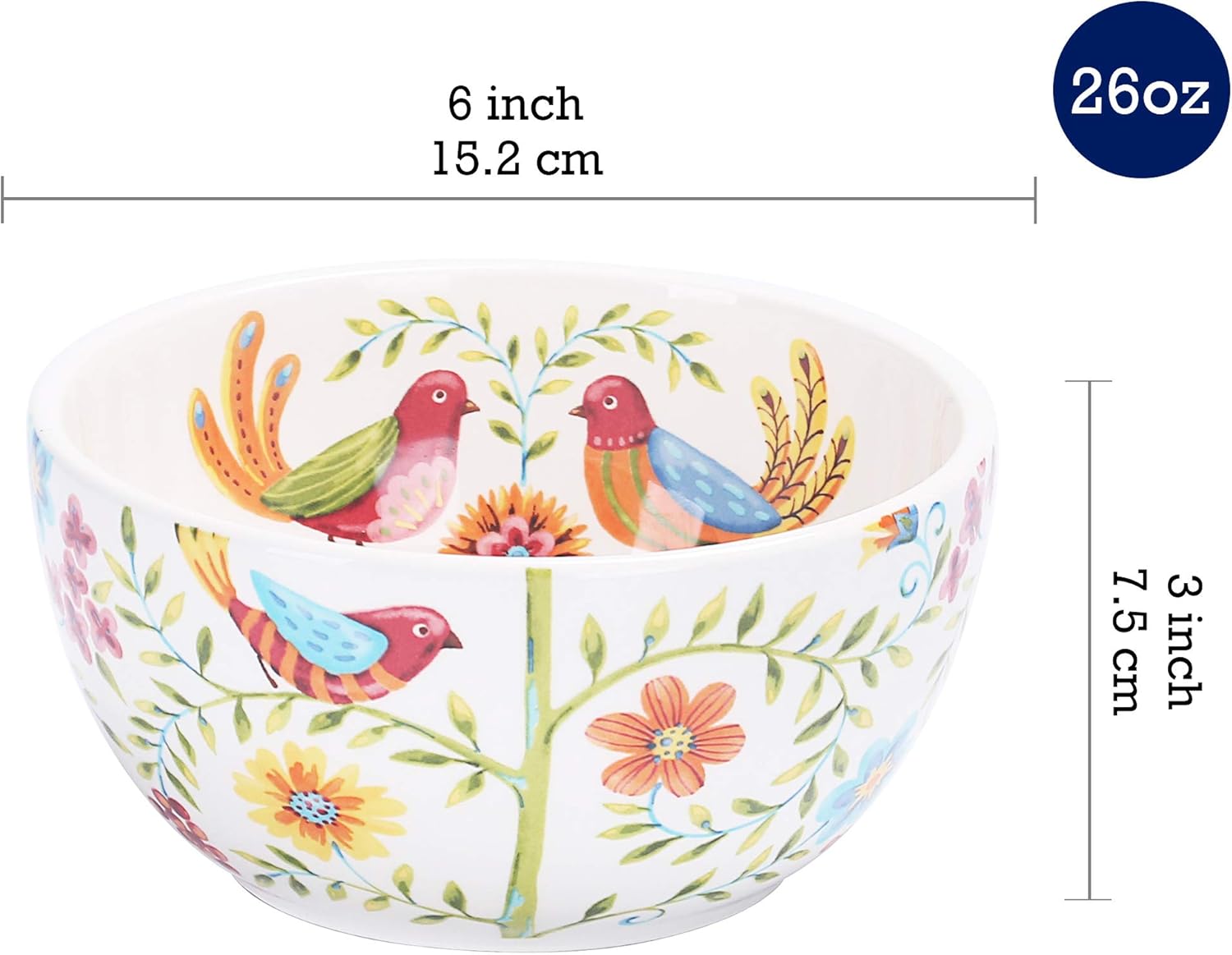  | Bico Red Spring Bird Ceramic Bowls Set of 4, 26oz, for Pasta, Salad, Cereal, Soup & Microwave & Dishwasher Safe: Cereal Bowls