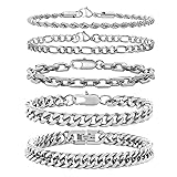 5PCS Silver Bracelet for Women Trendy- Solid Cute