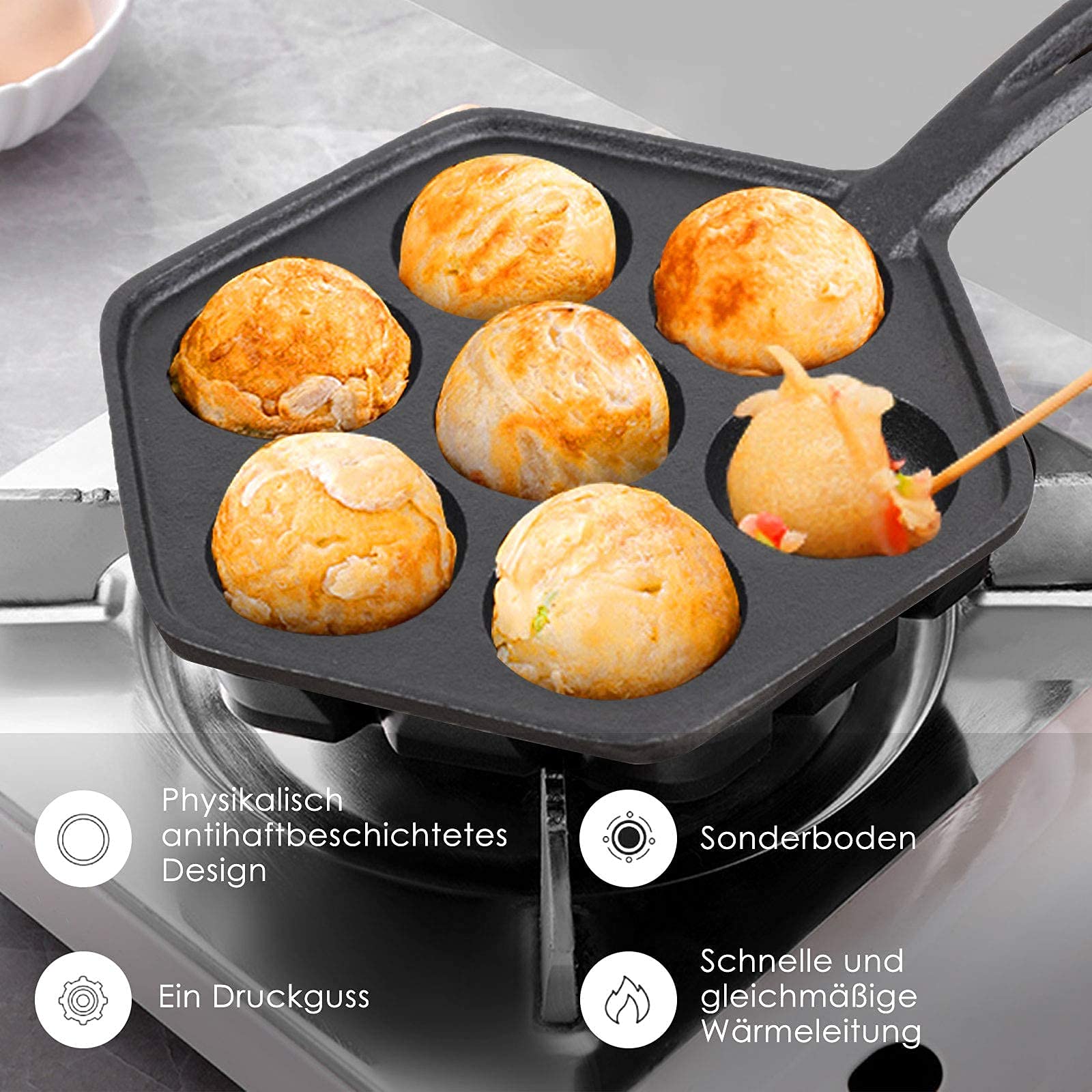 Cookware Carl Victor PreSeasoned Cast Iron Aebleskiver Pan 7Hole