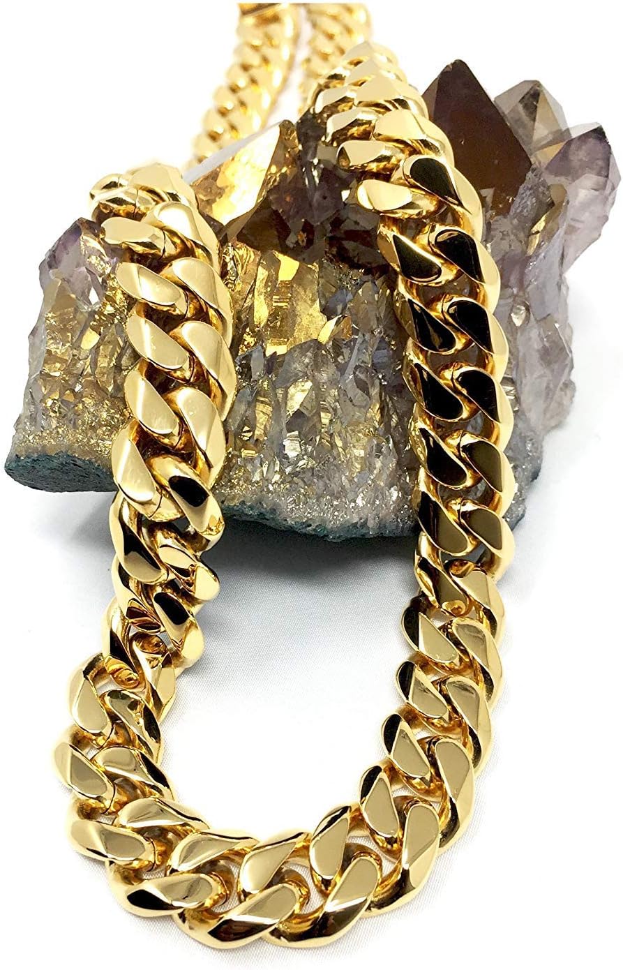11MM Gold Cuban Chain Necklace for Men Women 14K Real Gold Plated Diamond Cut. 14Kt Hip Hop Chain