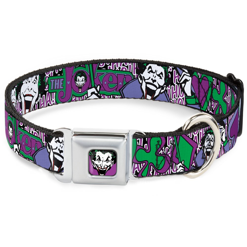 Buckle-Down Dog Collar Seatbelt Buckle Joker Face Logo Spades Black White Purple 15 to 26 Inches 1.0 Inch Wide (DC-WJK001-L)