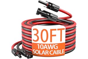 energeaster 10AWG Solar Extension Cable with Pair of Connectors Solar Panel Adaptor Kit Tool, Solar Panel Extension Cable,10 Gauge Wire,Red and Black(30FT Red + 30FT Black)