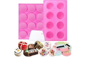 Juome Cake Puck Mold Set - Chocolate Covered Desserts Molds Silicone, Includes 12-Cavity&8-Cavity Round Cake Pop Silicone Molds for DIY Cakepucks, Candy, Cake Cores, Cookie