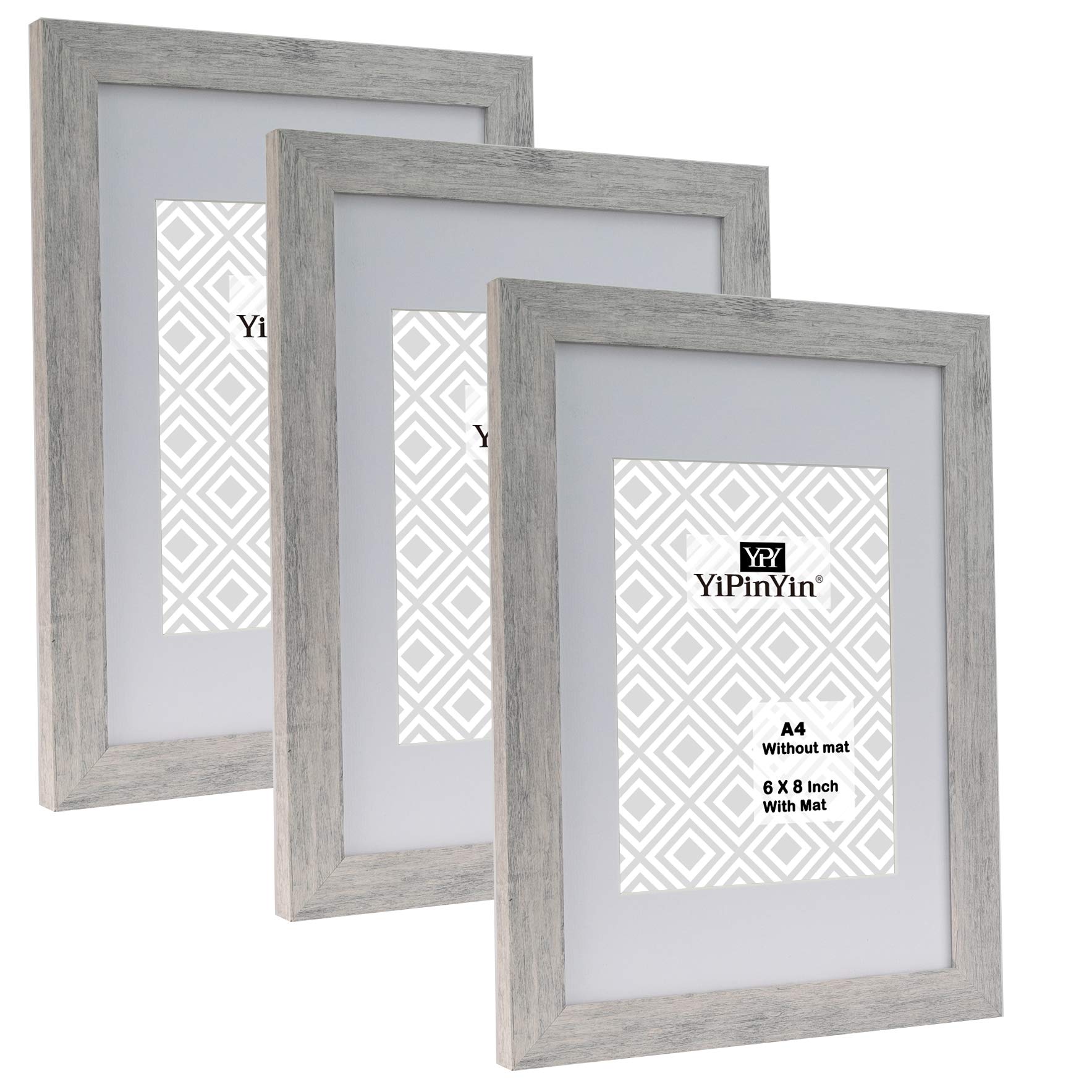 A4 Smoke Grey Wood Photo Frame set of 3,with mount for 6x8 photo,A4 Picture frames 3 Pack With Perspex Front for Tabletop or Wall Display — image 1