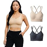 REZYLE Sports Bra Sewn in Pads - Non Removable Padded Bralette for Women, Strappy Bra 2-Pack