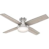 Hunter Fan Company 50283 Dempsey Indoor Low Profile Ceiling Fan with LED Light and Remote Control, 52", Brushed Nickel Finish