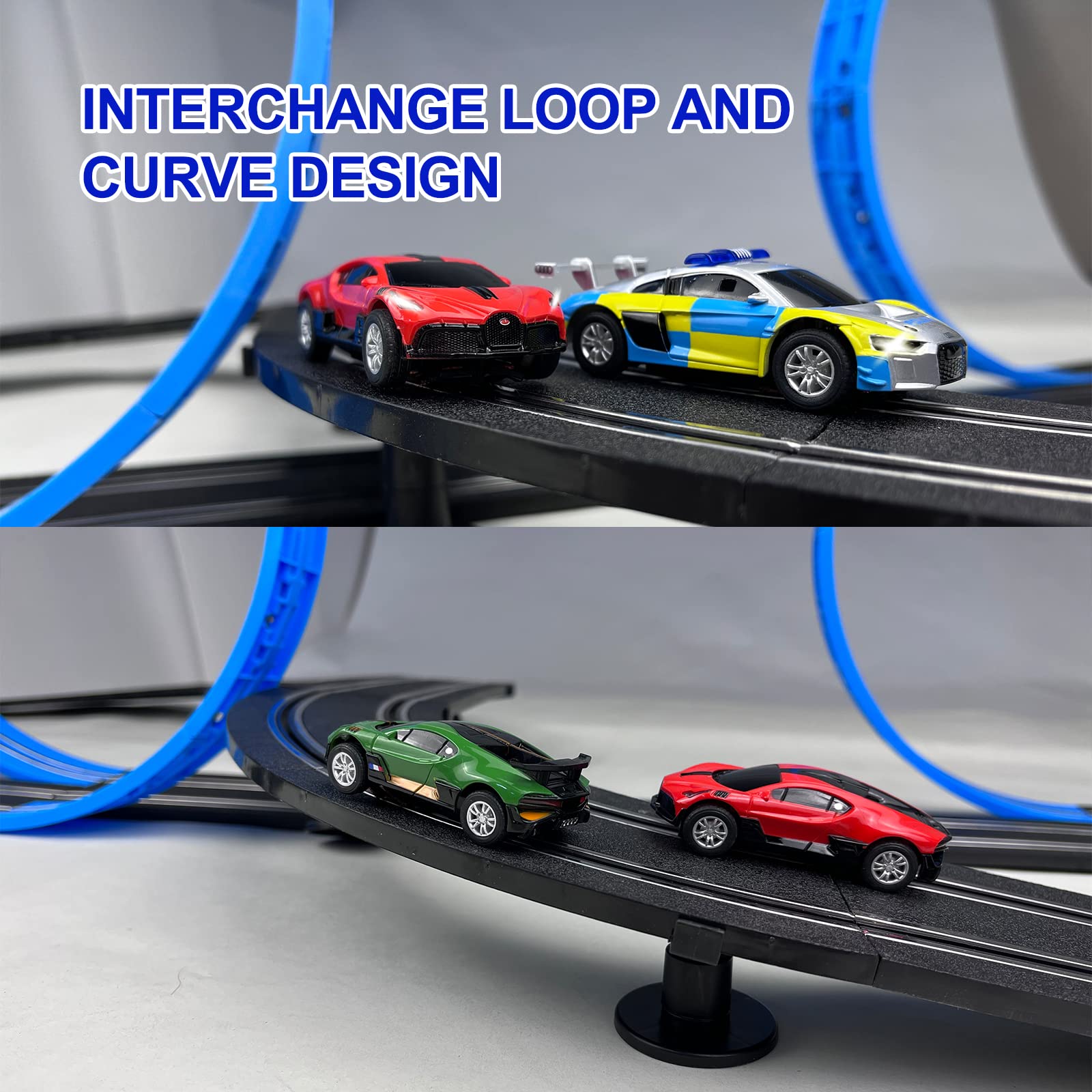 AGM MASTECH Slot Car Race Track Set, High Speed Series Tram Dual Track Set with 4 Licensed Racing Slot Cars, 2 Hand Controls, Track Parts and Lap Counter, 5.7M Long Track, Black