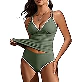 ANRABESS Womens Tankini Set Two Piece Swimsuit Tummy Control V Neck Top Bathing Suit High Waisted Color Block Swimwear 2026